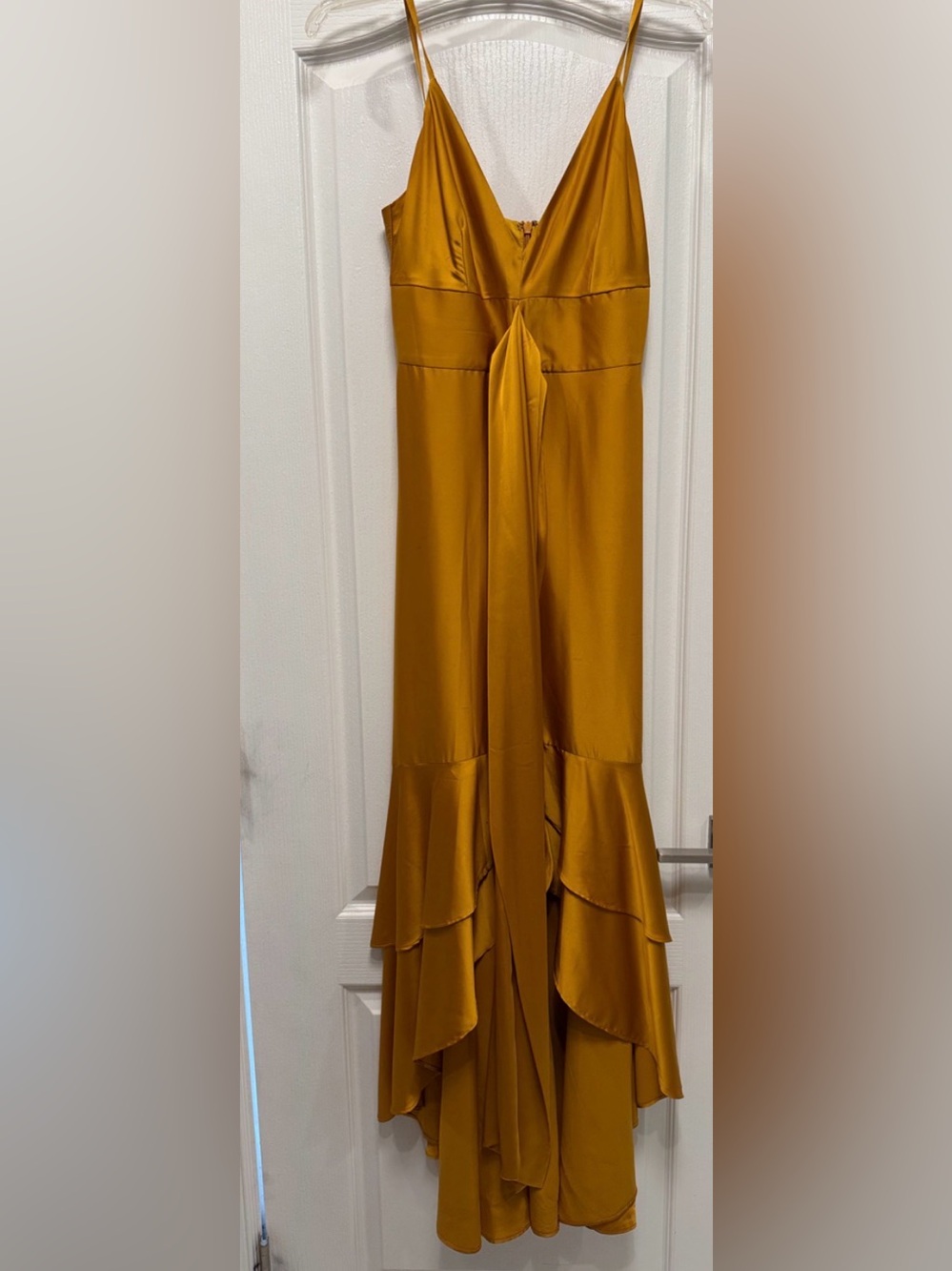 Satin Mustard Yellow Spaghetti-Strap Maxi Dress